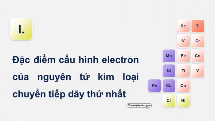 Giáo án điện tử Hoá học 12 chân trời Bài 19: Đại cương về kim loại chuyển tiếp dãy thứ nhất