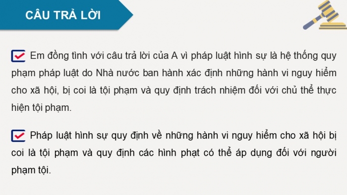 Giáo án điện tử chuyên đề Kinh tế pháp luật 10 chân trời Bài 6: Khái quát về pháp luật hình sự