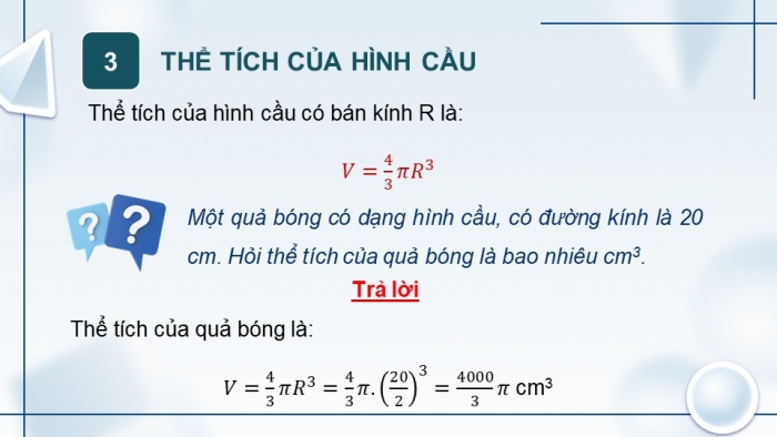 Giáo án PPT dạy thêm Toán 9 Chân trời bài 3: Hình cầu