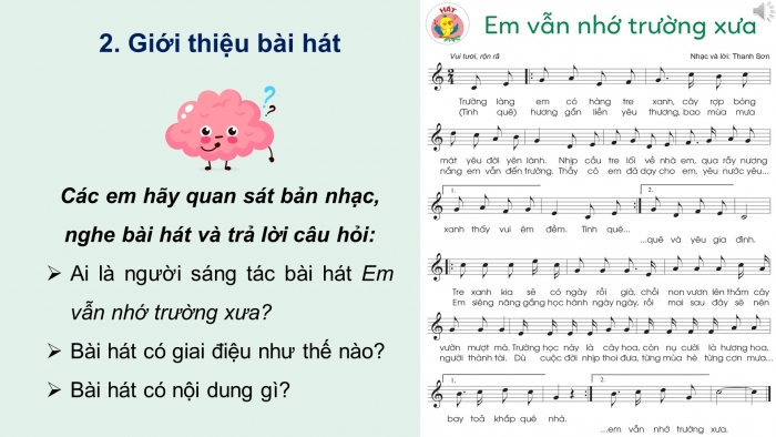 Giáo án điện tử Âm nhạc 5 cánh diều Tiết 31: Hát Em vẫn nhớ trường xưa