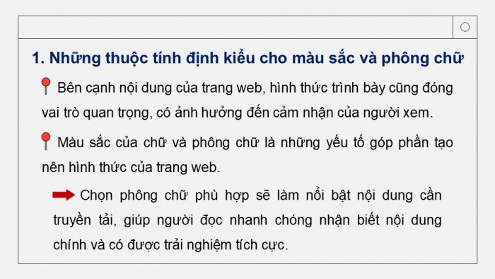 Giáo án điện tử Tin học ứng dụng 12 chân trời Bài F8: Một số thuộc tính cơ bản của CSS