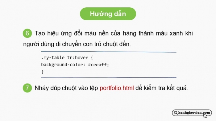 Giáo án điện tử Tin học ứng dụng 12 chân trời Bài F11: Định kiểu CSS cho bảng và phần tử div (P2)