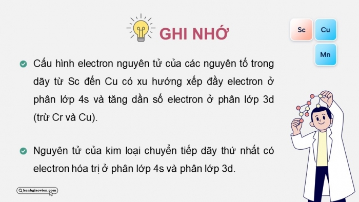 Giáo án điện tử Hóa học 12 cánh diều Bài 20: Sơ lược về kim loại chuyển tiếp dãy thứ nhất