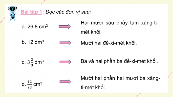 Giáo án PPT dạy thêm Toán 5 Cánh diều bài 63: Xăng-ti-mét khối. Đề-xi-mét khối