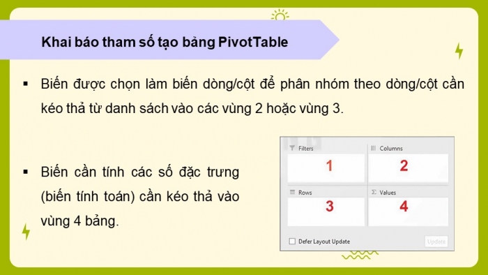 Giáo án điện tử chuyên đề Tin học ứng dụng 12 kết nối Bài 12: Mô tả số liệu bằng PivotTable