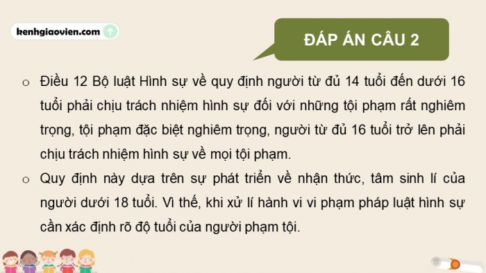 Giáo án điện tử chuyên đề Kinh tế pháp luật 10 kết nối Bài 7: Pháp luật hình sự liên quan đến người chưa thành niên