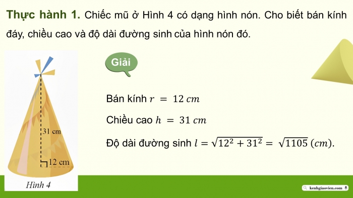 Giáo án điện tử Toán 9 chân trời Bài 2: Hình nón