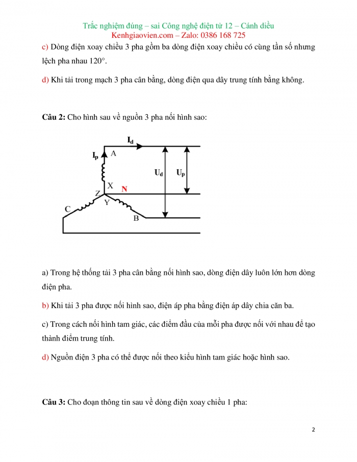 Trắc nghiệm đúng sai Công nghệ 12 Điện - Điện tử Cánh diều