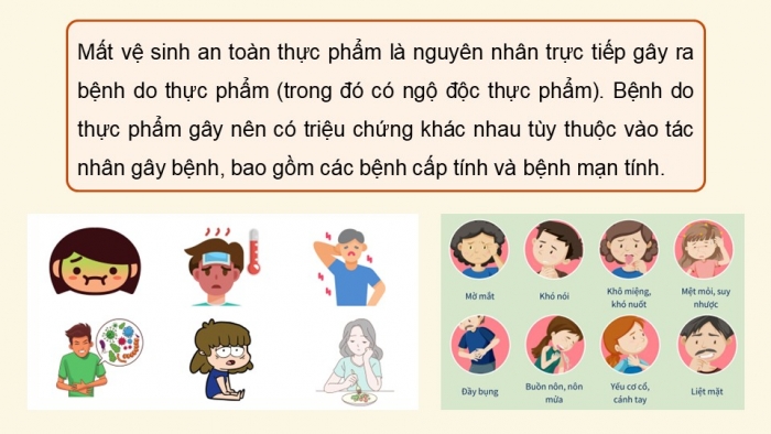 Giáo án điện tử chuyên đề Sinh học 11 cánh diều Bài 9: Tác hại của mất vệ sinh an toàn thực phẩm. Cách phòng và điều trị ngộ độc thực phẩm