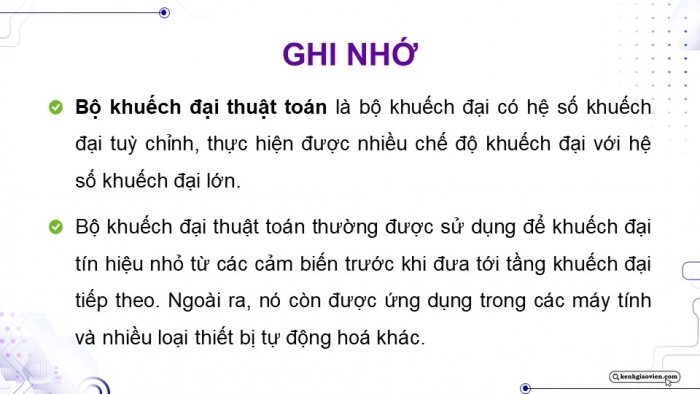 Giáo án điện tử chuyên đề Vật lí 11 kết nối Bài 8: Bộ khuếch đại thuật toán và thiết bị đầu ra