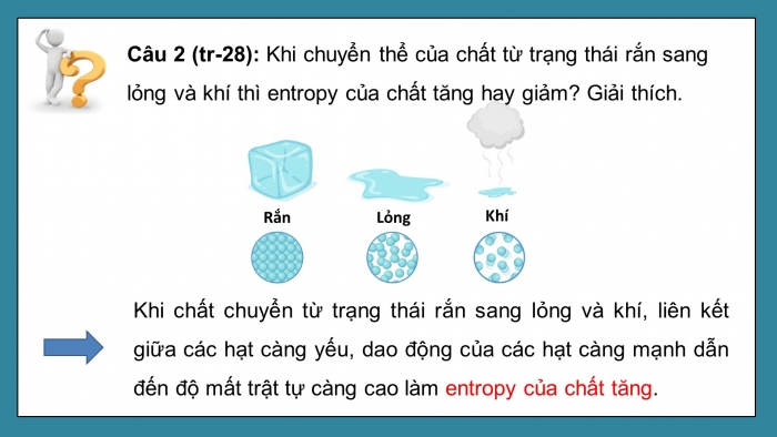 Giáo án điện tử chuyên đề Hoá học 10 chân trời Bài 4: Entropy và biến thiên năng lượng tự do Gibbs