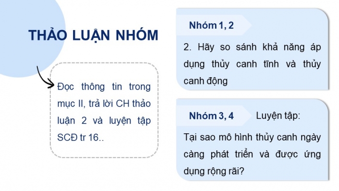 Giáo án điện tử chuyên đề Sinh học 11 chân trời Bài 3: Thuỷ canh theo hướng phát triển nông nghiệp sạch