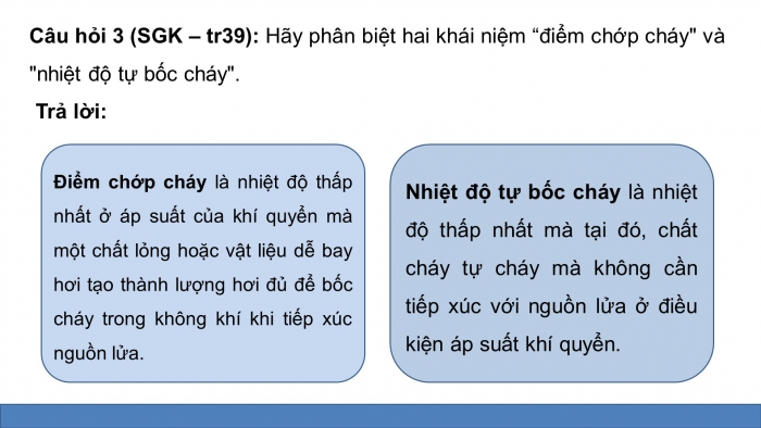 Giáo án điện tử chuyên đề Hoá học 10 chân trời Bài 6: Điểm chớp cháy, nhiệt độ tự bốc cháy và nhiệt độ cháy