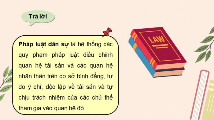 Giáo án điện tử chuyên đề Kinh tế pháp luật 11 cánh diều Bài 6: Khái niệm, các nguyên tắc của pháp luật dân sự