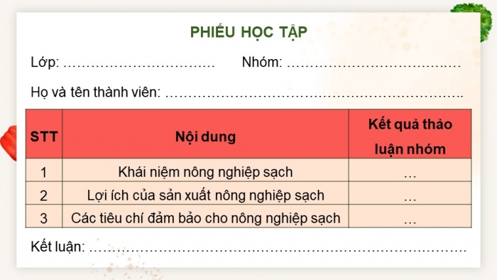 Giáo án điện tử chuyên đề Sinh học 11 chân trời Bài 1: Khái quát về nông nghiệp sạch