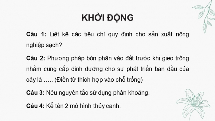 Giáo án điện tử chuyên đề Sinh học 11 chân trời Ôn tập CĐ 1