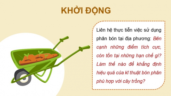 Giáo án điện tử chuyên đề Sinh học 11 cánh diều Bài 3: Dự án điều tra sử dụng phân bón ở địa phương. Thực hành trồng cây với các kĩ thuật bón phân phù hợp