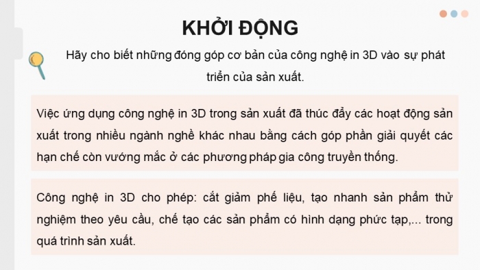 Giáo án điện tử chuyên đề Công nghệ cơ khí 11 cánh diều Bài 11: Xu hướng và triển vọng phát triển công nghệ in 3D