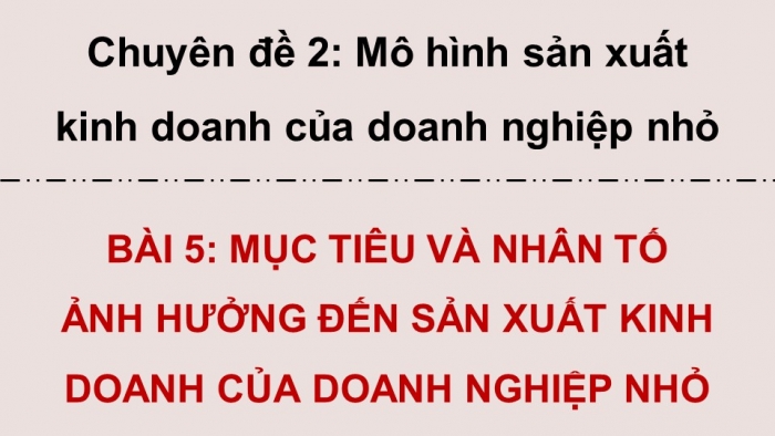 Giáo án điện tử chuyên đề Kinh tế pháp luật 10 cánh diều Bài 5: Mục tiêu và nhân tố ảnh hưởng đến sản xuất kinh doanh của doanh nghiệp nhỏ