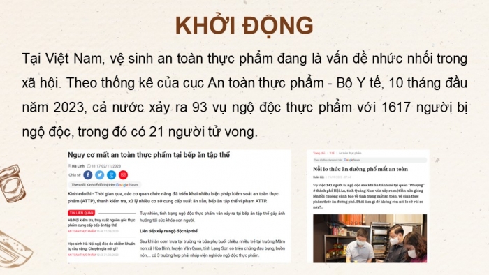 Giáo án điện tử chuyên đề Sinh học 11 cánh diều Bài 10: Dự án điều tra về hiện trạng an toàn vệ sinh thực phẩm tại địa phương