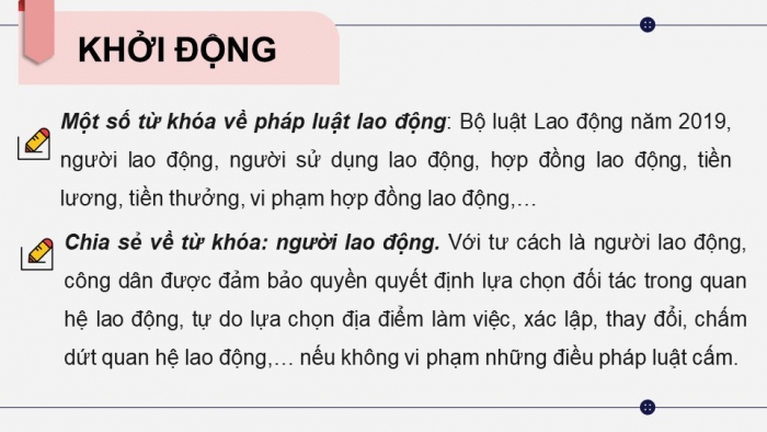 Giáo án điện tử chuyên đề Kinh tế pháp luật 11 cánh diều Bài 3: Khái niệm, nguyên tắc của pháp luật lao động