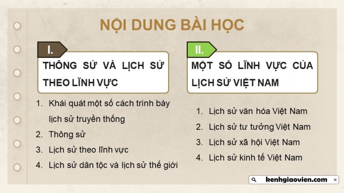 Giáo án điện tử chuyên đề Lịch sử 10 chân trời CĐ 1 P2: Một số lĩnh vực của lịch sử Việt Nam