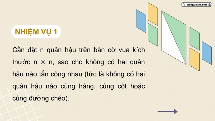 Giáo án điện tử chuyên đề Khoa học máy tính 11 cánh diều Bài 5: Thực hành kĩ thuật quay lui giải bài toán xếp hậu