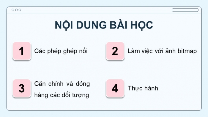 Giáo án điện tử chuyên đề Tin học ứng dụng 11 kết nối Bài 4: Chỉnh sửa, ghép nối, kết nối các đối tượng đồ hoạ