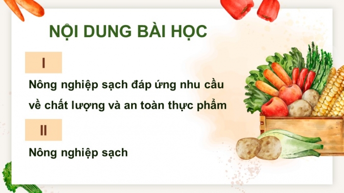 Giáo án điện tử chuyên đề Sinh học 11 chân trời Bài 1: Khái quát về nông nghiệp sạch