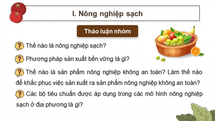 Giáo án điện tử chuyên đề Sinh học 11 cánh diều Bài 2: Nông nghiệp sạch