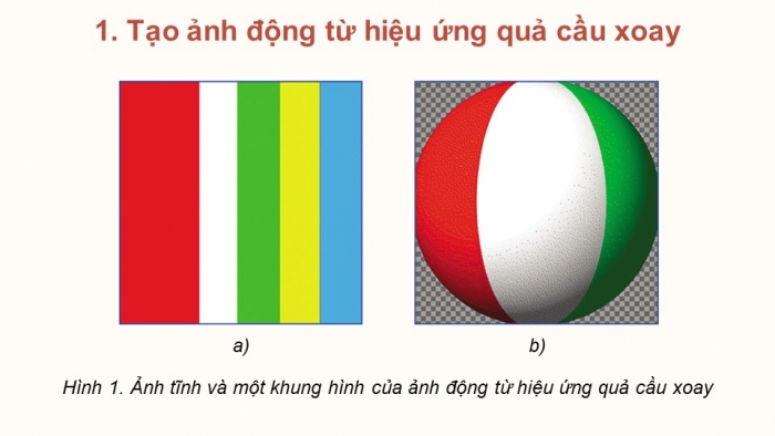 Giáo án điện tử chuyên đề Tin học ứng dụng 11 cánh diều Bài 4: Tạo ảnh động từ hiệu ứng quả cầu xoay và hiệu ứng gợn sóng