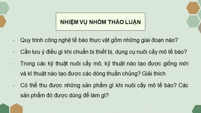 Giáo án điện tử chuyên đề Sinh học 10 chân trời Bài 2: Công nghệ tế bào thực vật và thành tựu