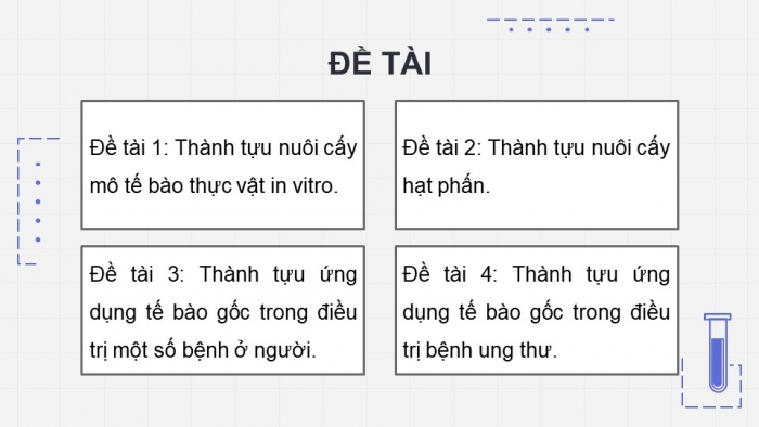 Giáo án điện tử chuyên đề Sinh học 10 chân trời Bài 5: Dự án Tìm hiểu về một số thành tựu của công nghệ tế bào