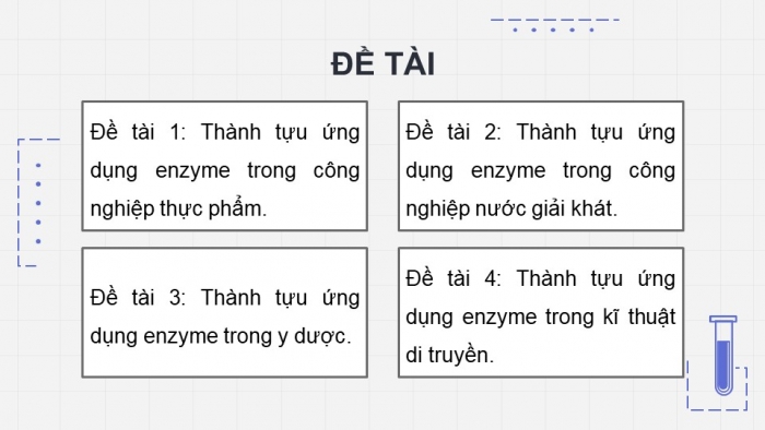 Giáo án điện tử chuyên đề Sinh học 10 chân trời Bài 9: Dự án Tìm hiểu về một số thành tựu ứng dụng enzyme