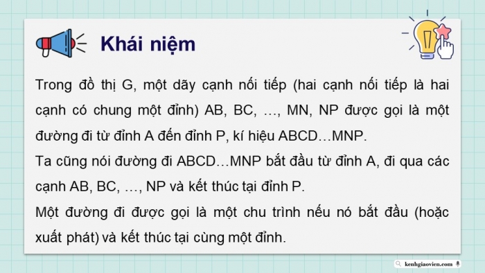 Giáo án điện tử chuyên đề Toán 11 chân trời Bài 2: Đường đi Euler và đường đi Hamilton