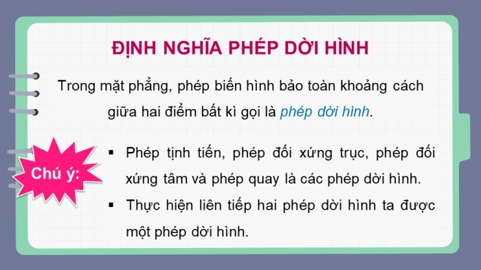 Giáo án điện tử chuyên đề Toán 11 cánh diều Bài 1: Phép dời hình (P3)