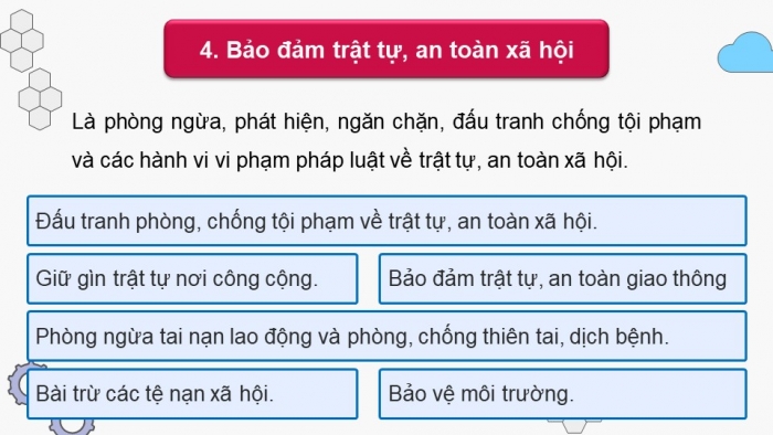 Giáo án điện tử Quốc phòng an ninh 10 cánh diều Bài 5: Bảo vệ an ninh quốc gia và bảo đảm trật tự, an toàn xã hội