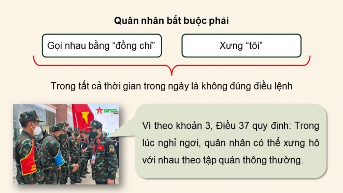 Giáo án điện tử Quốc phòng an ninh 10 kết nối Bài 8: Một số nội dung Điều lệnh Quản lí bộ đội và Điều lệnh Công an nhân dân