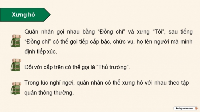 Giáo án điện tử Quốc phòng an ninh 10 kết nối Bài 8: Một số nội dung Điều lệnh Quản lí bộ đội và Điều lệnh Công an nhân dân
