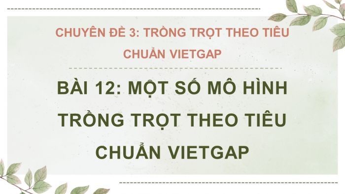 Giáo án điện tử chuyên đề Công nghệ trồng trọt 10 cánh diều Bài 12: Một số mô hình trồng trọt theo tiêu chuẩn VietGAP