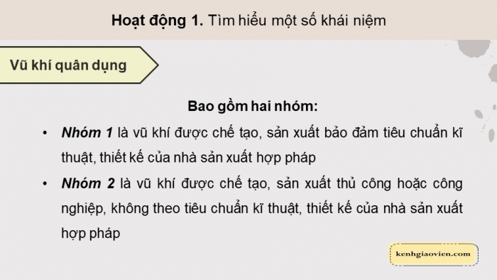 Giáo án điện tử Quốc phòng an ninh 11 kết nối Bài 7: Pháp luật về quản lí vũ khí, vật liệu nổ, công cụ hỗ trợ