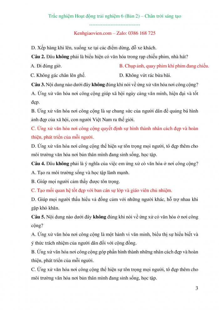 Trắc nghiệm Hoạt động trải nghiệm hướng nghiệp 6 chân trời sáng tạo bản 2