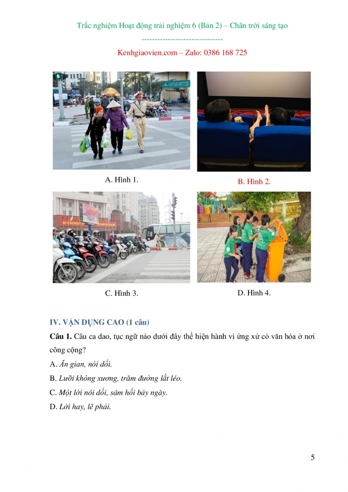 Trắc nghiệm Hoạt động trải nghiệm hướng nghiệp 6 chân trời sáng tạo bản 2