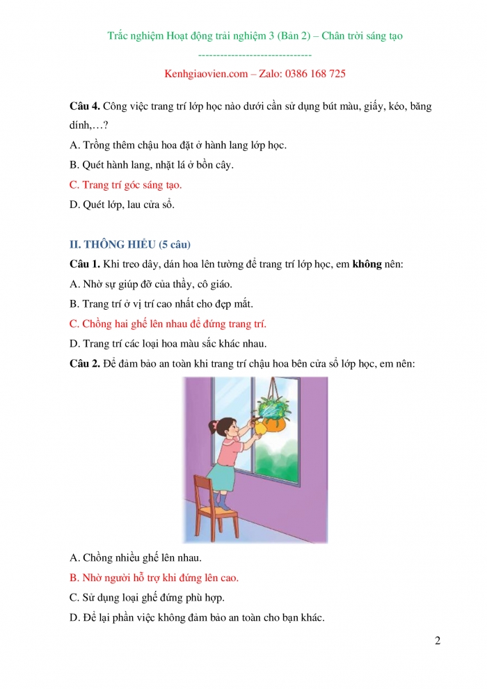 Trắc nghiệm Hoạt động trải nghiệm 3 chân trời sáng tạo bản 2