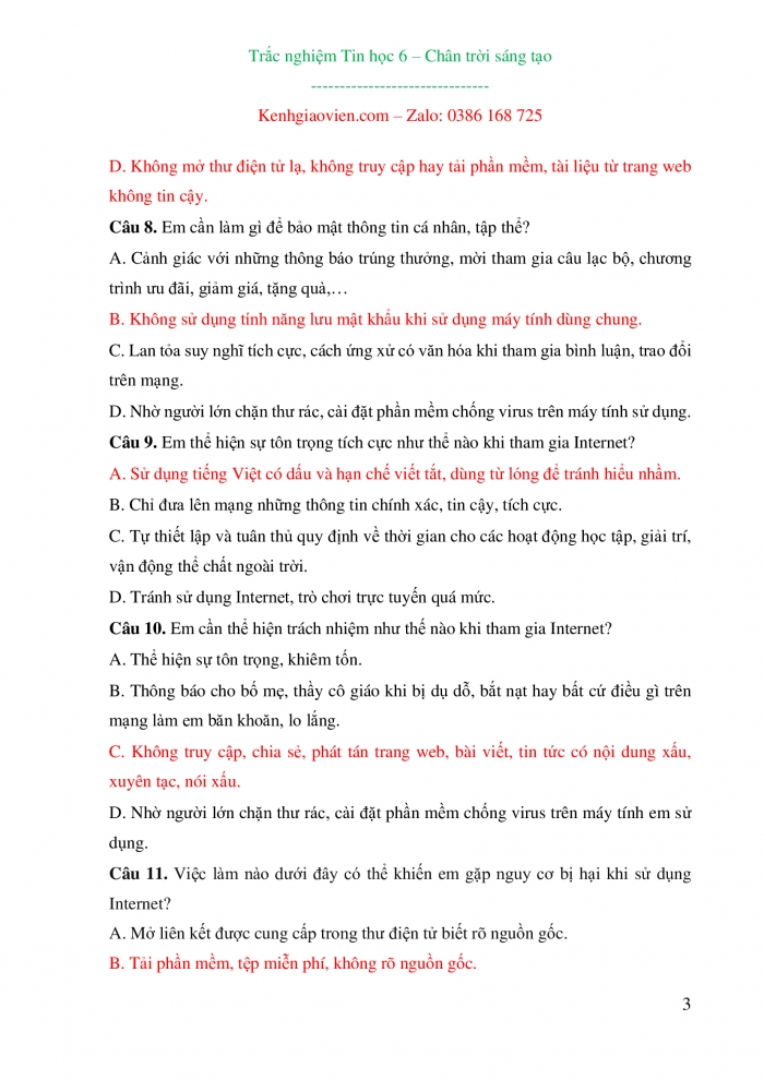Trắc nghiệm Tin học 6 chân trời sáng tạo