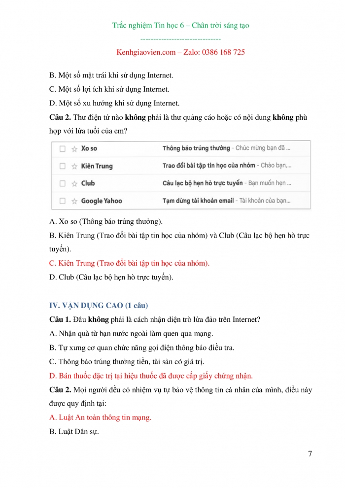 Trắc nghiệm Tin học 6 chân trời sáng tạo