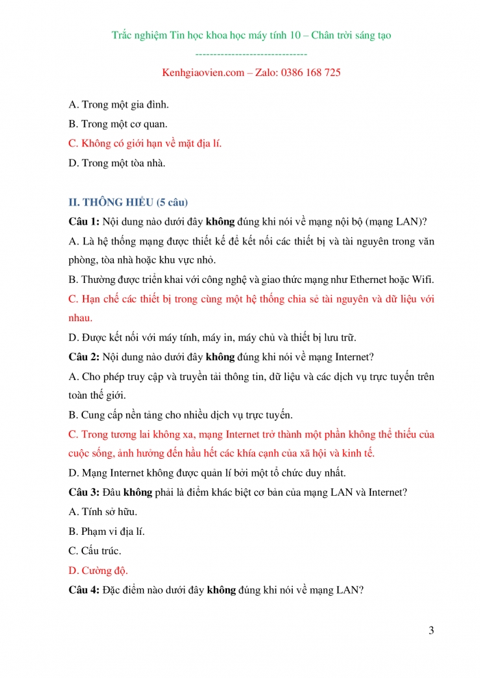Trắc nghiệm Tin học 10 - Định hướng Khoa học máy tính Chân trời sáng tạo