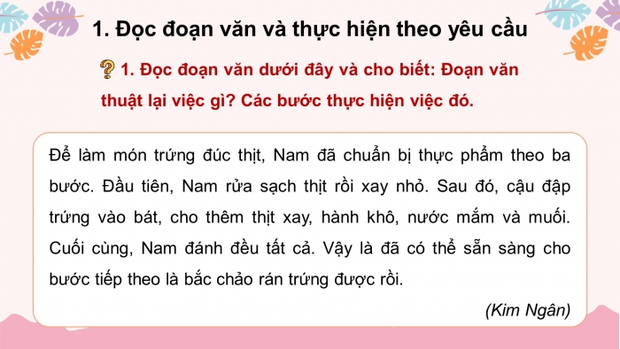 Giáo án điện tử Tiếng Việt 3 kết nối Bài 6 tiết 4 Viết đoạn văn nêu các bước làm một món ăn
