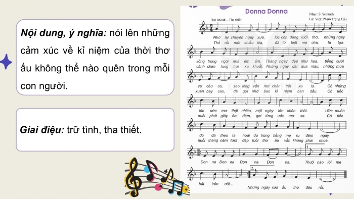 Giáo án điện tử Âm nhạc 9 kết nối Tiết 28: Hát Bài hát Donna Donna