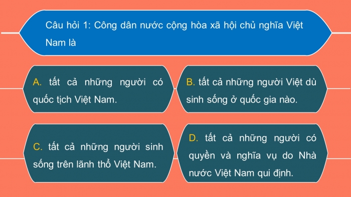 Trò chơi khởi động Công dân 6 chân trời Bài 9: Công dân nước Cộng hoà xã hội chủ nghĩa Việt Nam